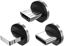 Statik Magnetic Connectors for Magnetic Charging Cable - 3-Pack USB-C, Micro USB and i-Product Magnetic Adapters for Magnetic Cable Chargers - Easily Snaps Into Place & Compatible to All Devices