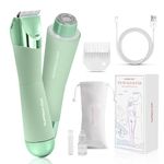 SUPRENT Bikini Trimmer Women- Painless Ladies Hair Removal Waterproof Wet & Dry- 2 in 1 Lady Shaver for Pubic Hair & Facial Hair- Cordless Electric Razors with USB-C Rechargeable Green