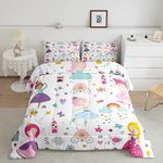 Erosebridal Ballet Princess Girls Comforter Set Twin,Kawaii Rainbow Castle Bedding Cute Flowers Ladybug Butterfly Quilt Duvet For Kids Child Hand Drawn Cartoon Bed Pastel Room Decor 1 Pillow Case