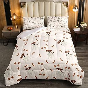 Set di biancheria da letto per ragazze e ragazzi con zampe di cane, set di biancheria da letto per animali domestici e animali da compagnia in piuma, trapunta, colore: marrone, 3 pezzi