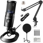 Audio-Technica AT2020USB-X Cardioid Condenser USB Microphone with Microphone Arm + Wind Screen Pop Filter + Cleaning Cloth (4 Items)
