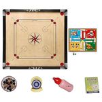 KMT Carrom Board for Kids Free Wooden Coins and Powder Serious Practice Water-Resistant Carrom Board Full Size Best Full Size Pack of 1 for All Ages (Carrom Board) (32 INCH Carrom + Ludo 03)