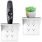 Power Perch Double Wall Outlet Shelf with Cord Storage Strap - Declutter & Reclaim Bathroom Counter Space - Alexa Stand, Apple Homepod Shelf, Toothbrush Holders Wall Mounted - White, 2-Pack