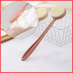 Wolpin 1 Pc Bath Brush Back Scrubber with Soft Bristles Long Handle Bathing, Spa Body Massage Pink