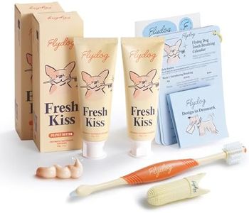 FlyDog Fresh Kiss Enzymatic Dog Toothpaste Kit - Vet Approved Organic Fomula with Coconut Oil, Tartar Remover for Dogs & Cats, 2 Tubes Pack with Toothbrushing Calendar & Brush Guide, Peanut Butter