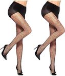 HUE Women's 2 Pack Sheer Tights Assorted Womens Tights Including Control Top, Fishnet, Lace, Toeless Pantyhose, Black, 1