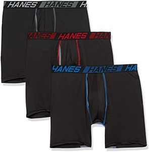 Hanes Total Support Pouch Men's Boxer Briefs Pack, Anti-Chafing, Moisture-Wicking Underwear with Cooling (Trunks Available), 3 Pack - Assorted Regular Leg, Large