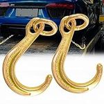 FITHOIST 2 Pack 8 Inch J Hook | Short Tow Hook on Coupling Link | Yellow Zinc Plated J Tow Hook with Link | Heavy Duty G70 Tow Axle Strap Wrecker Roll Back Clevis | for Tractor Truck Trailer