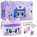 KreativeKraft Kids Play Makeup or Nail Polish Set Non Toxic Nail Varnish Lip Gloss Lipstick Nail Art Stickers (Purple/Pink)