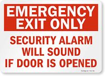 SmartSign Adhesive Vinyl Label, Legend"Emergency Exit Alarm Sounds If Door is Opened", 10" High X 14" Wide, Red on White