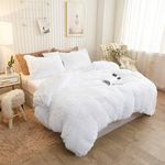 XeGe Plush Shaggy Duvet Cover, Luxury Ultra Soft Crystal Velvet Fuzzy Bedding 1PC(1 Faux Fur Duvet Cover), Fluffy Furry Comforter Cover with Zipper Closure(Queen, White)