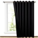 NICETOWN 100% Blackout Curtain Extra Wide, Thermal Insulated & Noise Reduction Halloween Window Treatment with Black Liner for Sliding Glass Door(Black, 1 Panel, 100 inches Wide x 108 inches Long)