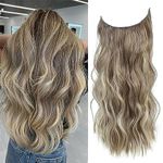 Invisible Wire Hair Extension Light Ash Brown with Highlights Hair Extensions Clip in 12 inch Wavy Hair Pieces for Women Friendly Synthetic Hair Extensions