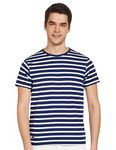 Deniklo Men's Striped Regular Fit T-Shirt (DK25-S_Navy & White_S)