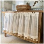 Boho Linen Textured Kitchen Curtain, Farmhouse Semi Sheer Curtain Valance, Rustic Short Panel for Small Windows, Rod Pocket(Size:H90xW150cm/35x59in)