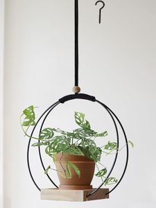 Dravmola Plant Hanger with Wood Base - Boho Macrame Hanging Plant Holder for Indoor Plants Hanging Planter for Wall/Window/Room Decor Black (Pot & Plant Not Included)