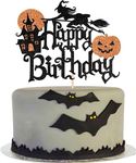 SYKYCTCY 1 Pack Halloween Happy Birthday Cake Topper Glitter Halloween Witch Leg Haunted House Pumpkin Cake Pick Decoration for Halloween Themed Cake Decoration Birthday Party Supplies