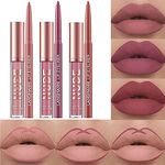 6Pcs Matte Liquid Lipstick Lip Liner Set Velvety Nude Lipstick Stay On 24 Hours Waterproof Non-Stick Cup Not Fade Liquid Lipstick Lipliner Make Up Gift Set (Set C)