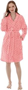 PAVILIA Coral Womens Robes Lightweight Plus Size, Knee Length Plush Fluffy Shower Bathrobe for College Dorm Ladies, Soft Fuzzy Cozy with Pockets, 2XL/3XL