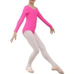 The Fancy Dress® Girls Cotton Stretch Leotards Kids School PE Ballet Dance Gymnastics Full Sleeves Bodysuit (Pink, 5-6 Years)