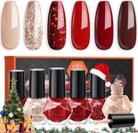 modelones Nail Polish Set 6 Colors Fall Red Nude Gold Glitter Nail Polish Quick Dry Burgundy Sparkle Bloody Nail Polish Winter Nail Polish Bulk Manicure DIY Nail Art Salon Home Gift For Women Girl