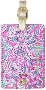 Lilly Pulitzer Pink/Blue Women's Leatherette Luggage Tag with Secure Strap, Don't Be Jelly