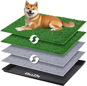 Dog Grass Pad with Tray Large 41''x27'',Portable Dog Litter Box Toilet with 2 Pcs Replacement Artificial Grass with Hemmed Edge,Washable Reusable Training Puppy Pee Pads,Grass Pad for Dogs Potty