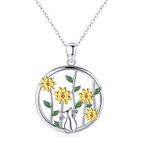 Midir&Etain Sunflower Cat Necklace 925 Sterling Silver Animal Pendant Necklace You Are My Sunshine Sunflower Necklace Cat Jewellery Gifts for Women Girls