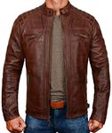 LP-FACON Brown Leather Jacket Mens - Leather Jacket Mens Biker - Cafe Racer Leather Jacket - Motorcycle Leather Jacket