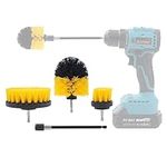 TOPWAY 4 Pack Drill Brush Power Scrubber Cleaning Brushes with Extended Long Drill Attachment Fits Most Power Drills, for Car Rims Wheels Floor Tubs Toilet Bathtub Kitchen Sinks Tile Grill