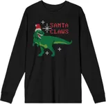 Santa Claws T-Rex Christmas Adult Black Crew Neck Long Sleeve Tee-XS