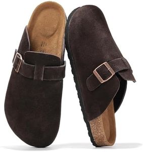 Project Cloud Mens Clogs - Full Grain Genuine Leather Memory Foam Clogs for Men Arch Support Cork Footbed - Non Slip Platform Mules (Brooklyn, CHOCSUEDE, 10.5)