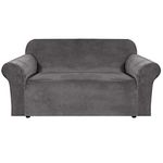 Thick Velvet Stretch Sofa Covers 2 Seater Couch Covers for Living Room Sofa Slipcovers Furniture Covers with Elastic Bottom, Soft Thick Fabric Washable (Loveseat 2 Seater, Grey) 58 inch -72 inch