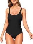 Bathing Suits Woman One Piece Swimsuit Tummy Control Bathing Suit Adjustable Strap Swimwear Black Medium