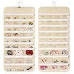 Cabilock Hanging Jewelry Organizer Double Sided Zipper Earrings Pocket Holder with 66 Pockets Wall Closet Necklace Hanger for Bracelet Watch Ring Chain