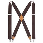 HISDERN Men's Braces with Very Strong 4 Clips Heavy Duty Suspenders X Style Brown Adjustable Suspender