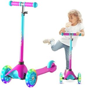 FAYDUDU 3 Wheel Scooter with LED Children's Scooter for Children from 2-5 Years, Adjustable Height (Pink)