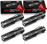 LETMY Tactical Flashlight, Super Bright LED Mini Flashlights with Belt Clip, Zoomable, 3 Modes, Waterproof - Best EDC Flashlight for Gift, Hiking, Camping, Hurricane & Power Outage (4 Pack)