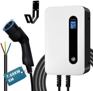 7KW Chargeur Voiture Electrique, Type 2 EVSE Recharge Voiture Electrique avec écran Numérique (IEC 62196-2, 32A, 6m), Monophasé Borne de Recharge Compatible avec Tesla, i3, S500, A3, V60 et PHEVs