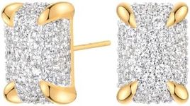 Gold Cubic Zirconia Earrings Studs for Women 18k Gold Tiny Rectangle CZ Earrings Hypoallergenic Handmade Earrings Studs Everyday Wear