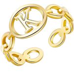 OAKKY Women Trendy Classic Thin Stacking Adjustable Opening Initial Chain Letter Pinky Rings A-Z Alphabet Wedding Promise Statement Ring Gold K