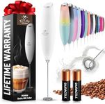 Zulay Kitchen Milk Frother Wand Drink Mixer with AA Duracell Batteries- Durable Handheld Milk Frother Electric Whisk - Easy-Clean Milk Frother Wand & Mini Blender - Electric Coffee Frother - White