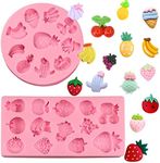 Fruit Fondant Molds for Cake Decorating 2 Pcs, Mini Strawberry Pineapple Banana Candy Chocolate Silicone Mold for DIY Cupcake, Sugar Craft, Flower Paste, Marzipan, Mousse, Sick Cookies, Clay, Resin