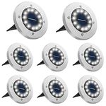 Bowfar Solar Lights Outdoor Garden, 12 LEDs Solar Ground Lights IP65 Waterproof White Decking Lights, Solar Powered Outdoor Lights for Lawn Pathway Patio Landscape Fence, 8 Pack