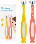 Frida Baby Triple-Angle Toothhugger Training Toddler Toothbrush | Toddler Toothbrush 2 Years and Up, Cleans All Sides at Once | 2 Pack (Yellow + Pink)