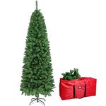 UHAPEER Pencil Christmas Tree 7FT, Artificial Slim Christmas Tree, 900 Branch Tips, Tall Skinny Christmas Tree, Xmas Pine Fir Tree with Metal Stand & Storage Bag for Indoor Outdoor Holiday Decoration