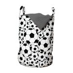 ABAKUHAUS Soccer Laundry Bag Pack of 2, Monochrome Design Pattern of Classical Football Balls Kids Boys Cartoon Pattern, Hamper Basket with Handles Drawstring Closure, 13" x 13" x 19", Black White