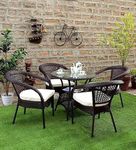 Lotey Garden Patio Seating Chair and Table Set, Outdoor Balcony Garden Coffee Table Set (4+1) (Brown with Cream Cushions)