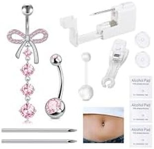DJCIW 12PCS Belly Button Piercing Kit,316L Stainless Steel 13G Piercing Gun Piercing Needles Navel Piercing Gun Kit with 14G Silvery Pink CZ Butterfly Belly Button Ring for Women 10mm 12mm 14mm