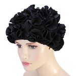 VGEBY1 Flower Swim Cap, Nylon Retro Floral Long Hair Swimming Hat Bathing Cap for Women Children(Black)